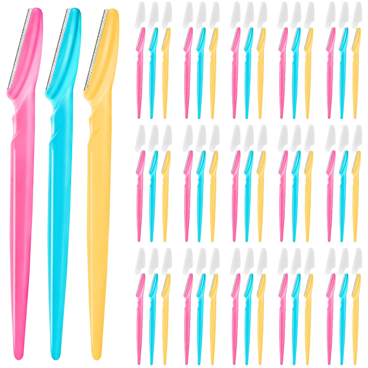 HFATMOS Eyebrow Razor set with 48 pieces in pink, blue, and yellow