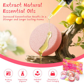 HFHO Shower Steamer in Rose scent on a bathroom shelf