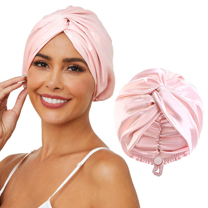 HFRHTGY Adjustable Silk Satin Hair Bonnet in Royal Pink front view