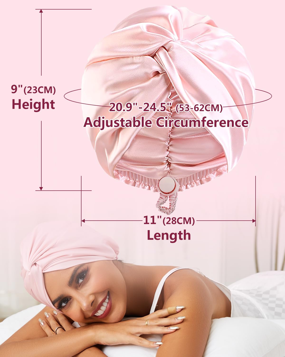 HFRHTGY Adjustable Silk Satin Hair Bonnet side view