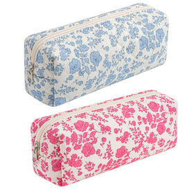 HHQQWZ Cute Floral Cotton Makeup Brush Bag front view