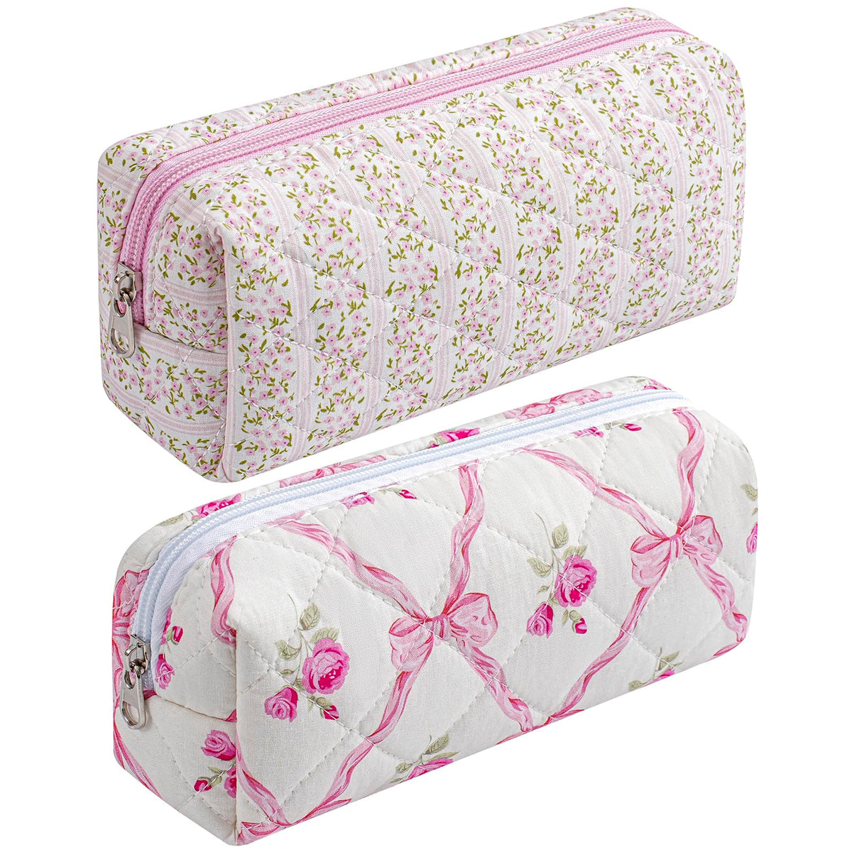 HHQQWZ Cute Floral Cotton Makeup Brush Bag front view in pink