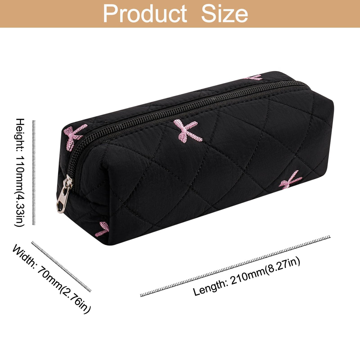 HHQQWZ Floral Cotton Makeup Bag with rustproof metal zipper close-up