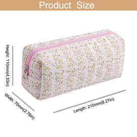 HHQQWZ Floral Cotton Makeup Brush Bag displayed with cosmetics