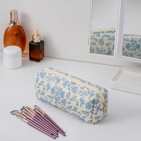 HHQQWZ Floral Cotton Makeup Brush Bag with cosmetics inside
