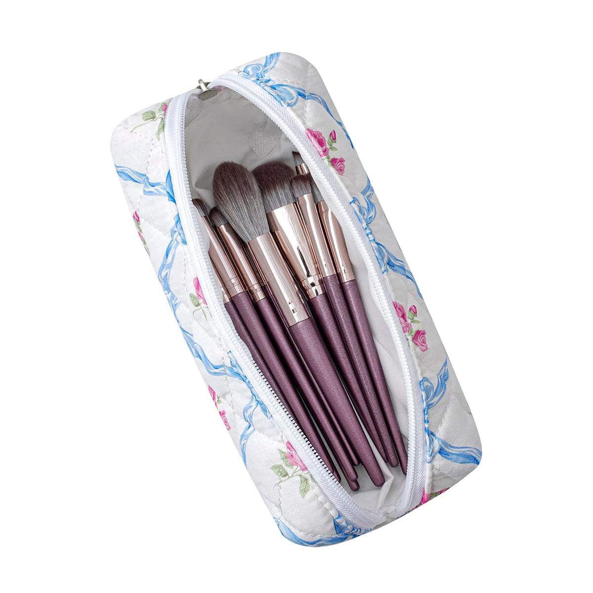 HHQQWZ Floral Cotton Makeup Brush Bag with rustproof metal zipper
