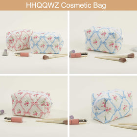 HHQQWZ Makeup Bag back view with pink bowknot