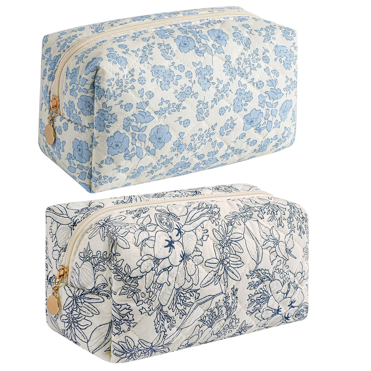 HHQQWZ Makeup Bag front view in blue floral design