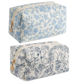 HHQQWZ Makeup Bag front view in blue floral design
