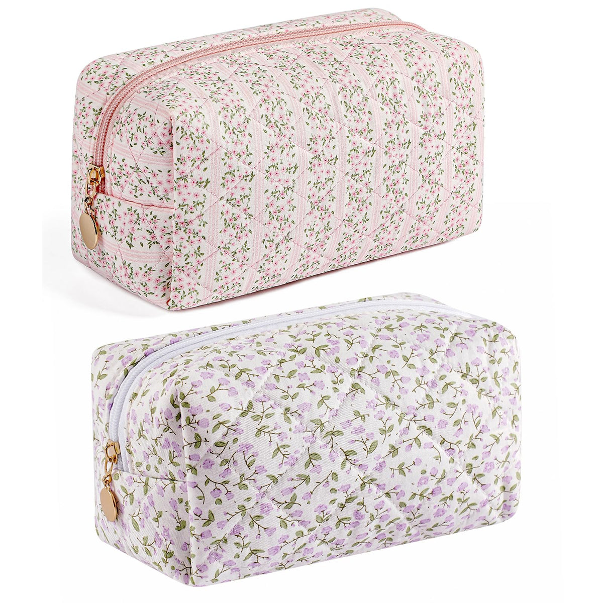 HHQQWZ Makeup Bag front view in pink and purple floral design