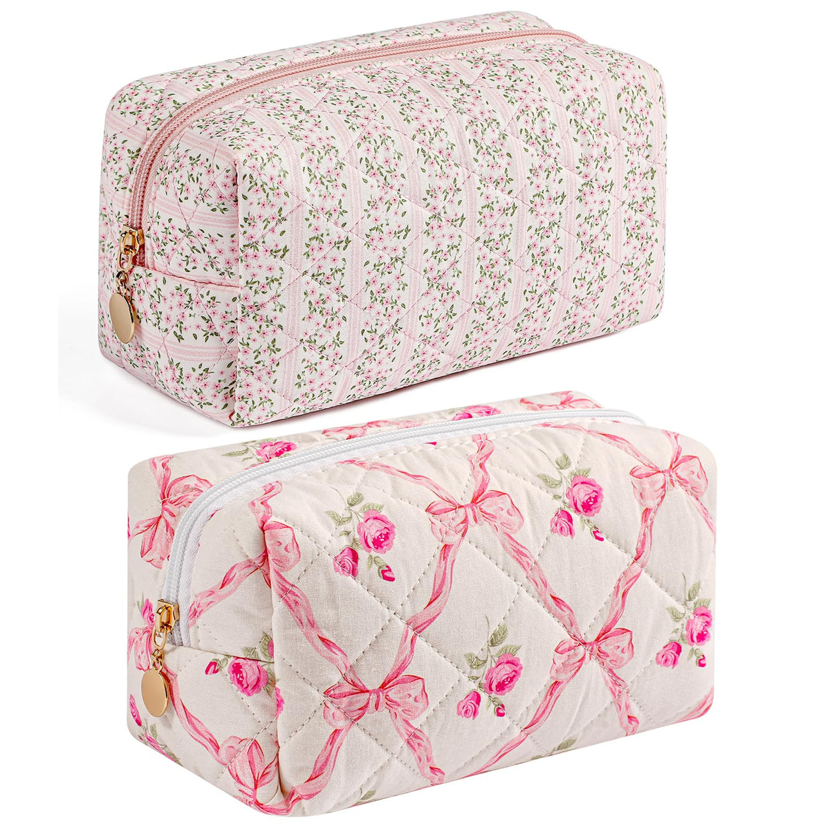 HHQQWZ Makeup Bag front view in pink with floral design