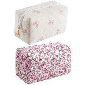 HHQQWZ Makeup Bag in pink bow tie and flower-red design front view