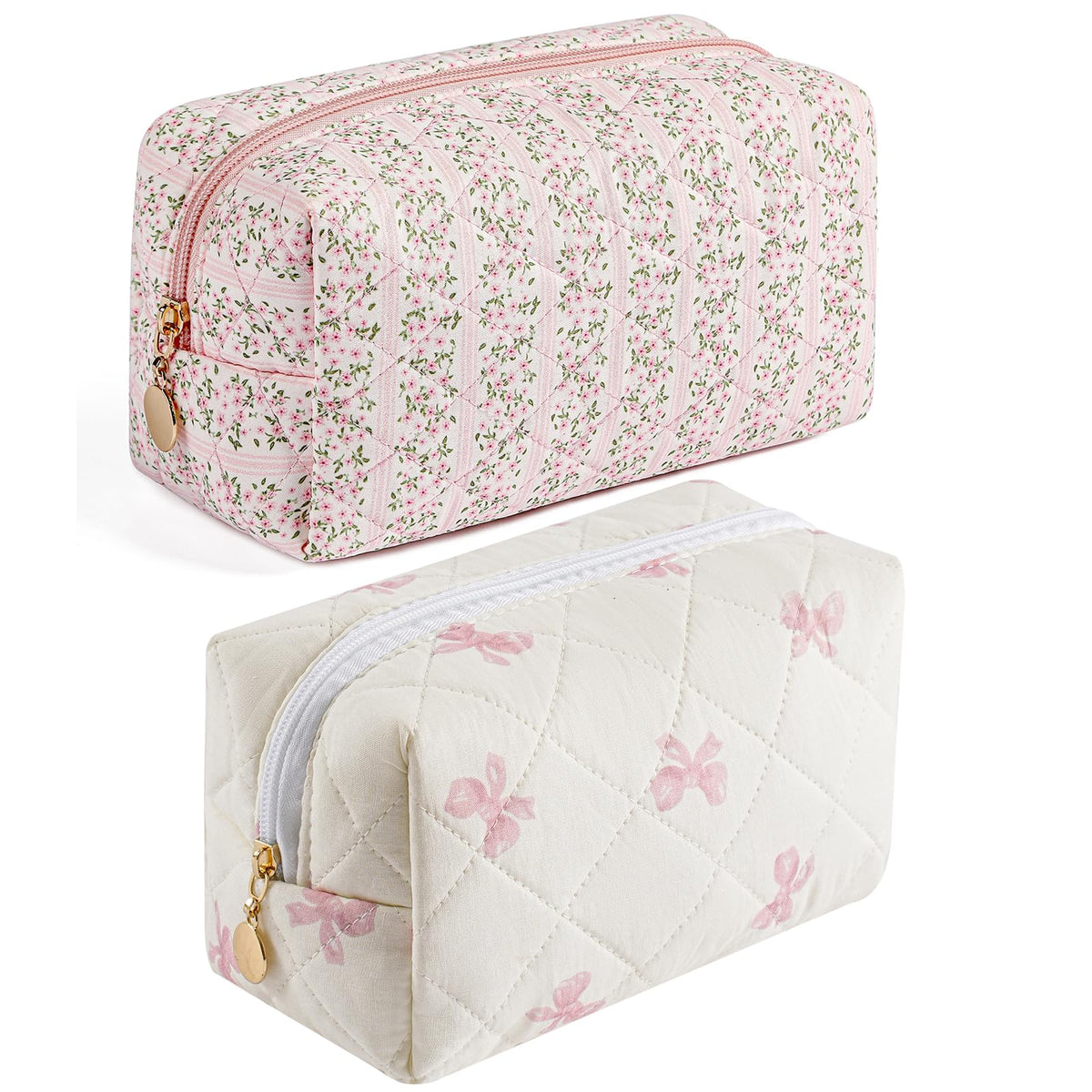 HHQQWZ Makeup Bag pink model front view with floral design