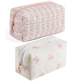 HHQQWZ Makeup Bag pink model front view with floral design