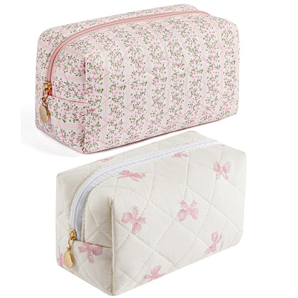 HHQQWZ Makeup Bag pink model front view with floral design