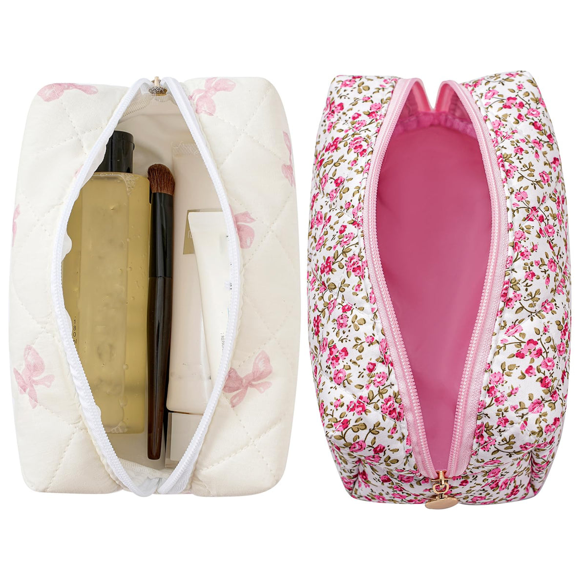 HHQQWZ Makeup Bag side view showing zipper and floral pattern