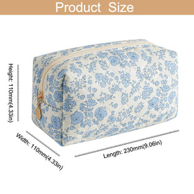 HHQQWZ Makeup Bag side view with navy blue flower pattern