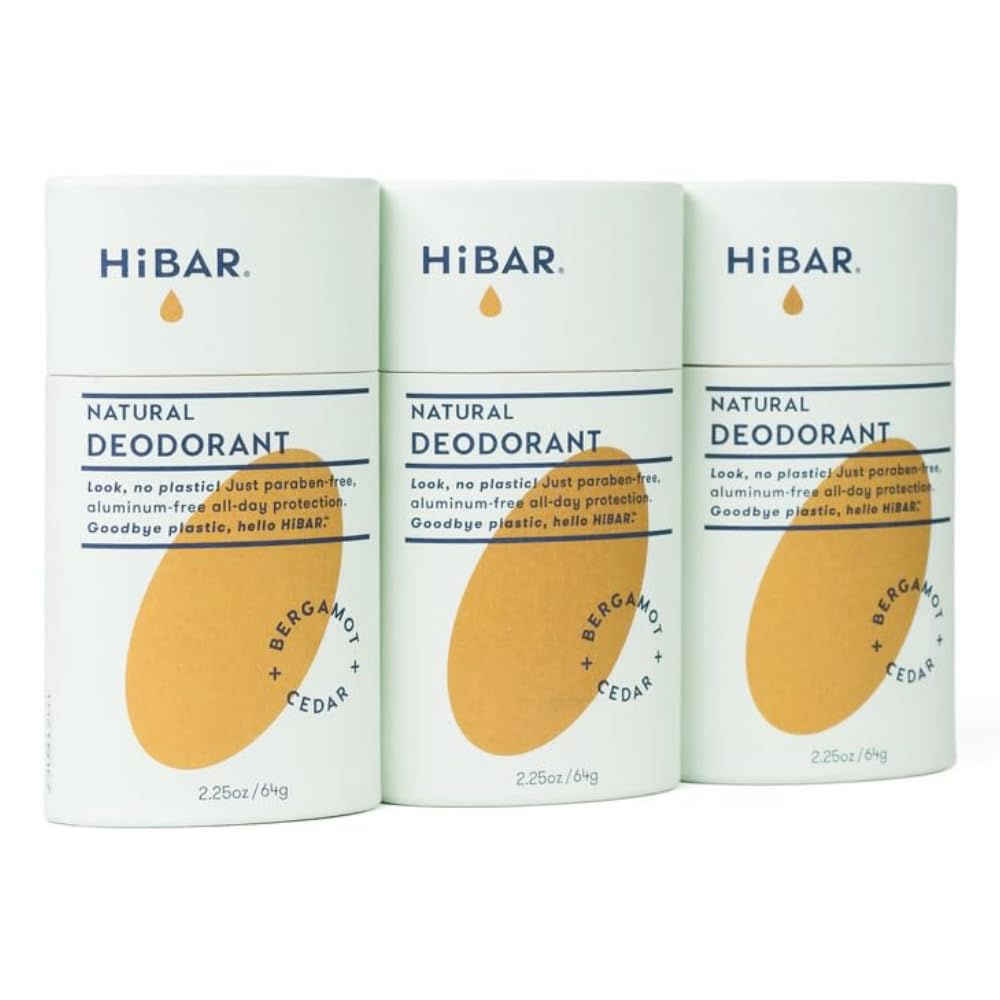 HIBAR Bergamot & Cedar Deodorant front view, 3 pack