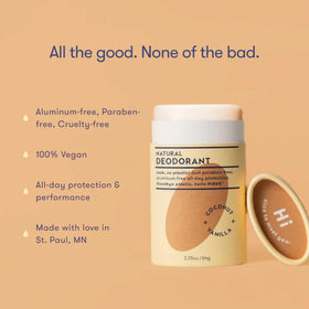 HIBAR Coconut & Vanilla Deodorant back view with ingredient list
