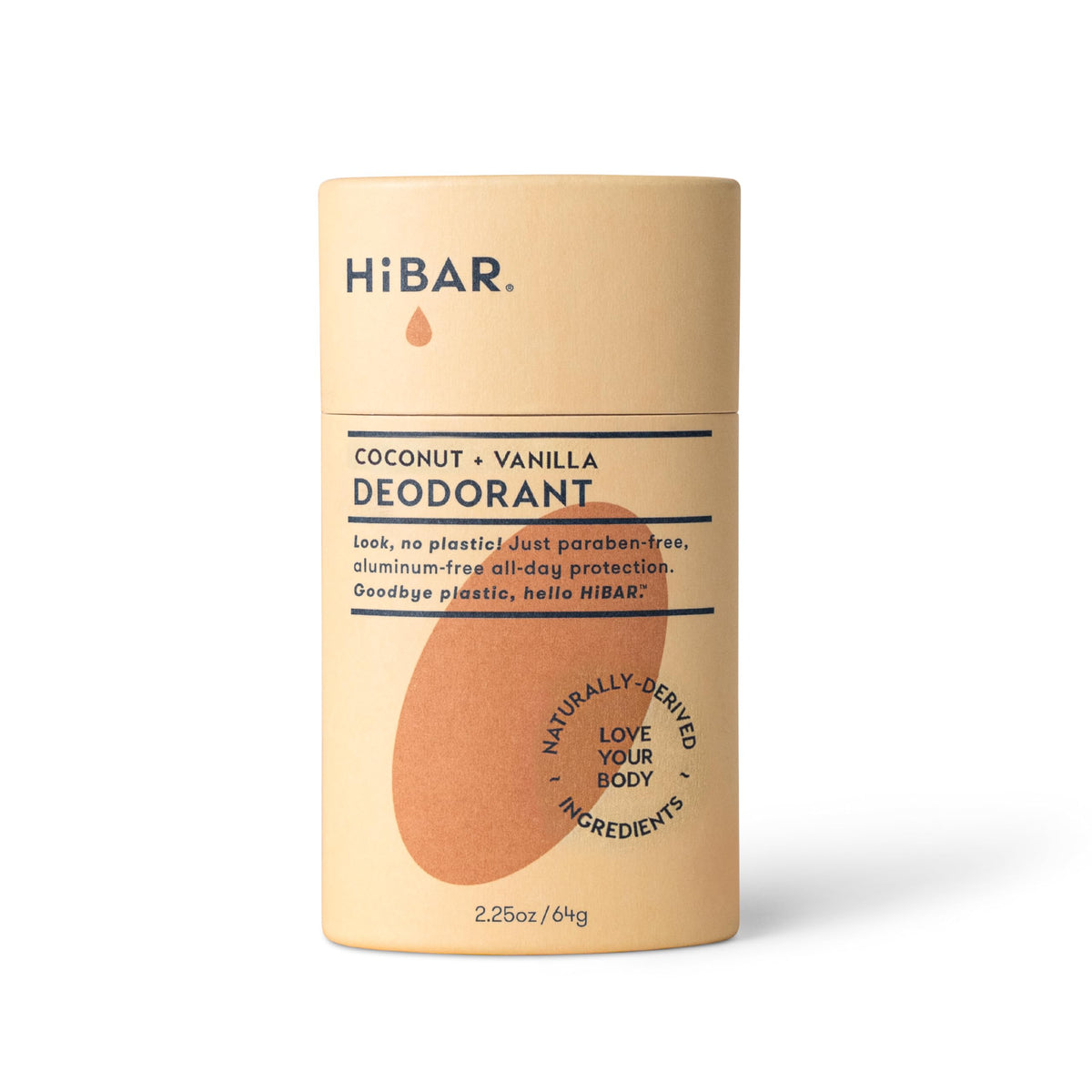 HIBAR Coconut & Vanilla Deodorant front view with recyclable packaging