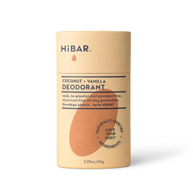 HIBAR Coconut & Vanilla Deodorant front view with recyclable packaging