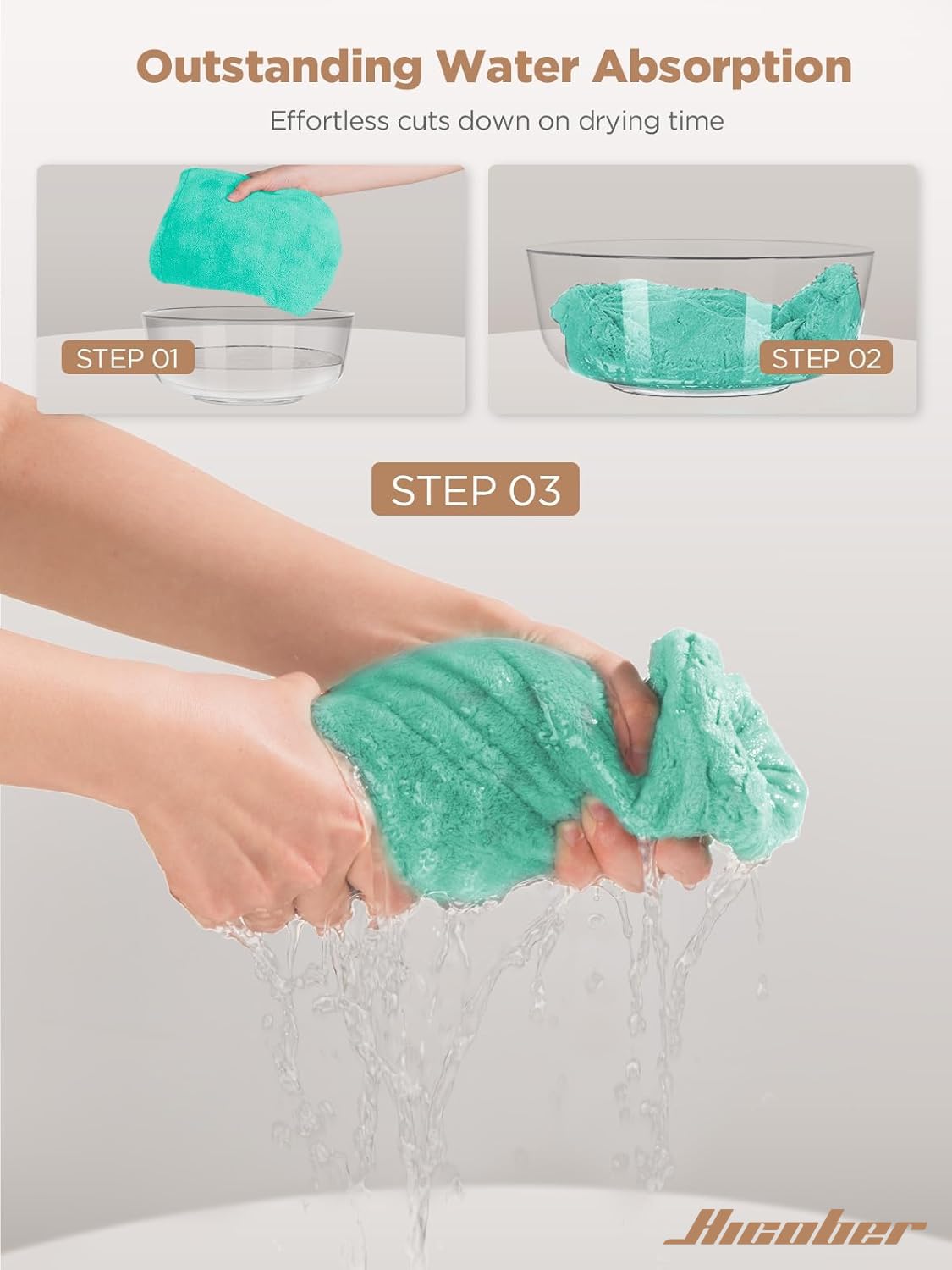 Hicober Microfiber Hair Towel Wrap 3-Pack packaging