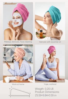 Hicober Microfiber Hair Towel Wrap Aqua Peach Pink close-up