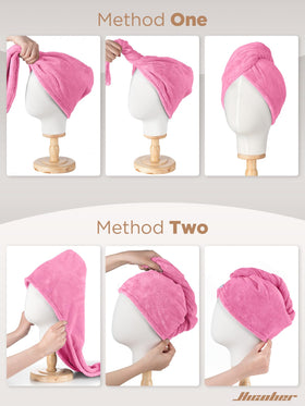 Hicober Microfiber Hair Towel Wrap Aqua Peach Pink folded