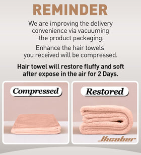 Hicober Microfiber Hair Towel Wrap Aqua Peach Pink on a bathroom shelf