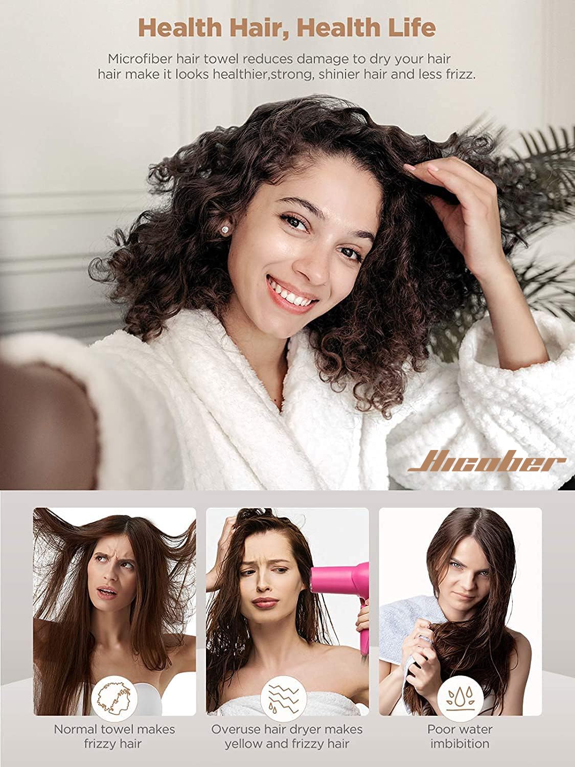 Hicober Microfiber Hair Towel Wrap back view