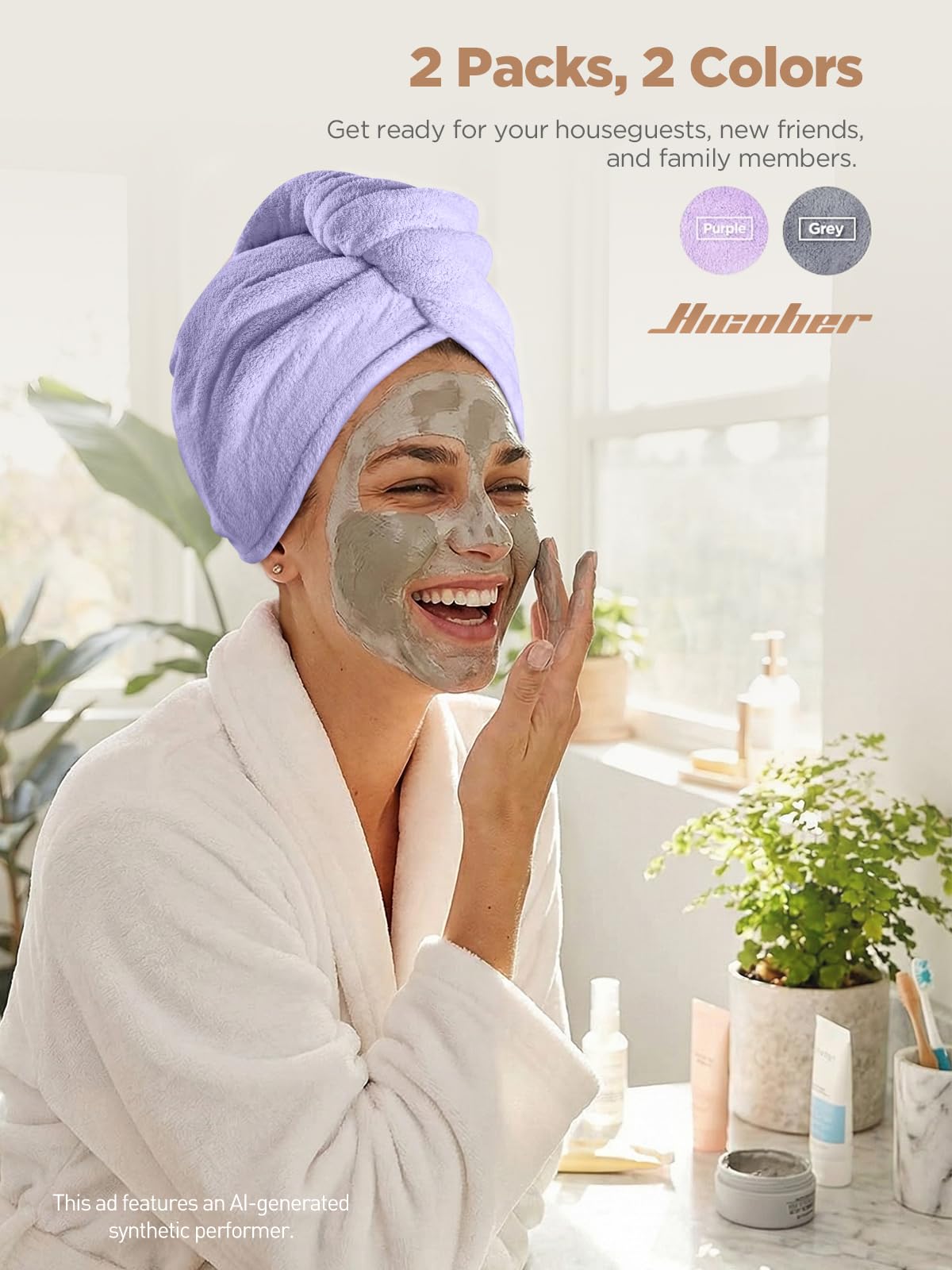 Hicober Microfiber Hair Towel Wrap folded showing soft texture