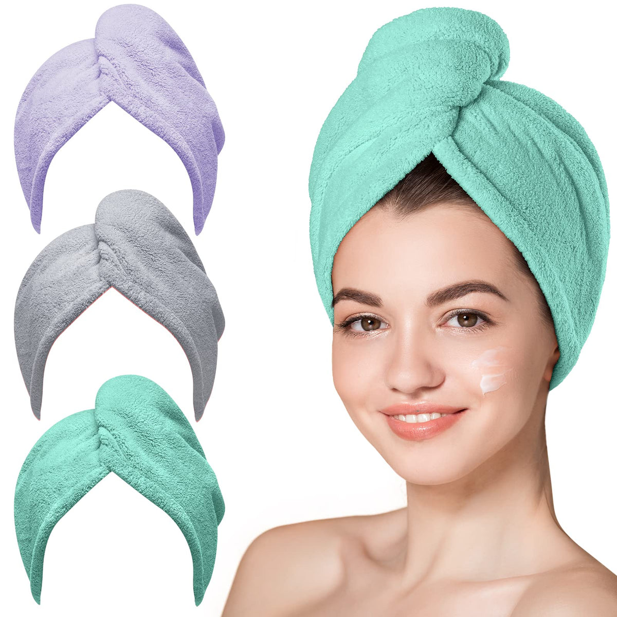 Hicober Microfiber Hair Towel Wrap front view in green