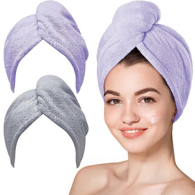 Hicober Microfiber Hair Towel Wrap front view in purple grey