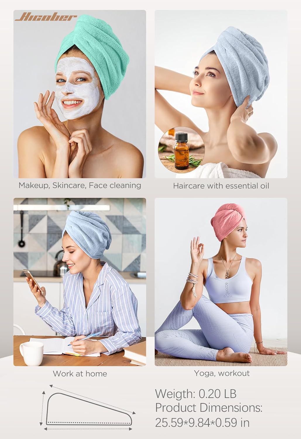 Hicober Microfiber Hair Towel Wrap Green in use