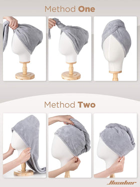Hicober Microfiber Hair Towel Wrap Grey Blue button loop detail