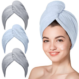 Hicober Microfiber Hair Towel Wrap Grey Blue front view