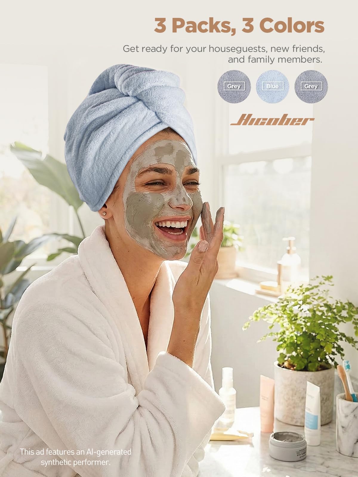 Hicober Microfiber Hair Towel Wrap Grey Blue in use