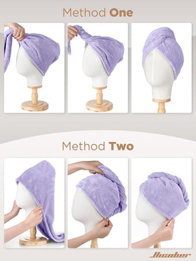 Hicober Microfiber Hair Towel Wrap hanging on a hook