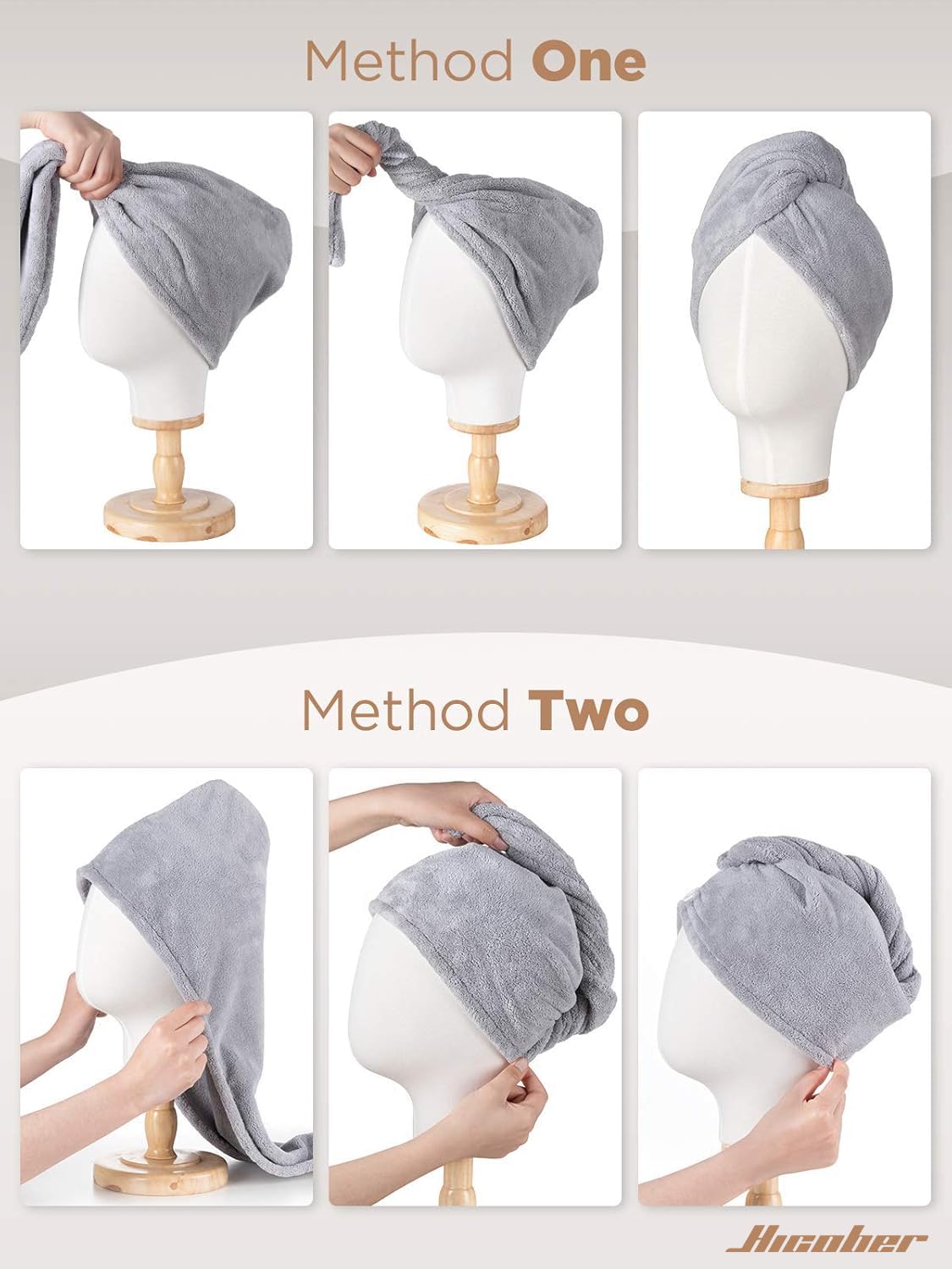 Hicober Microfiber Hair Towel Wrap in a lifestyle setting