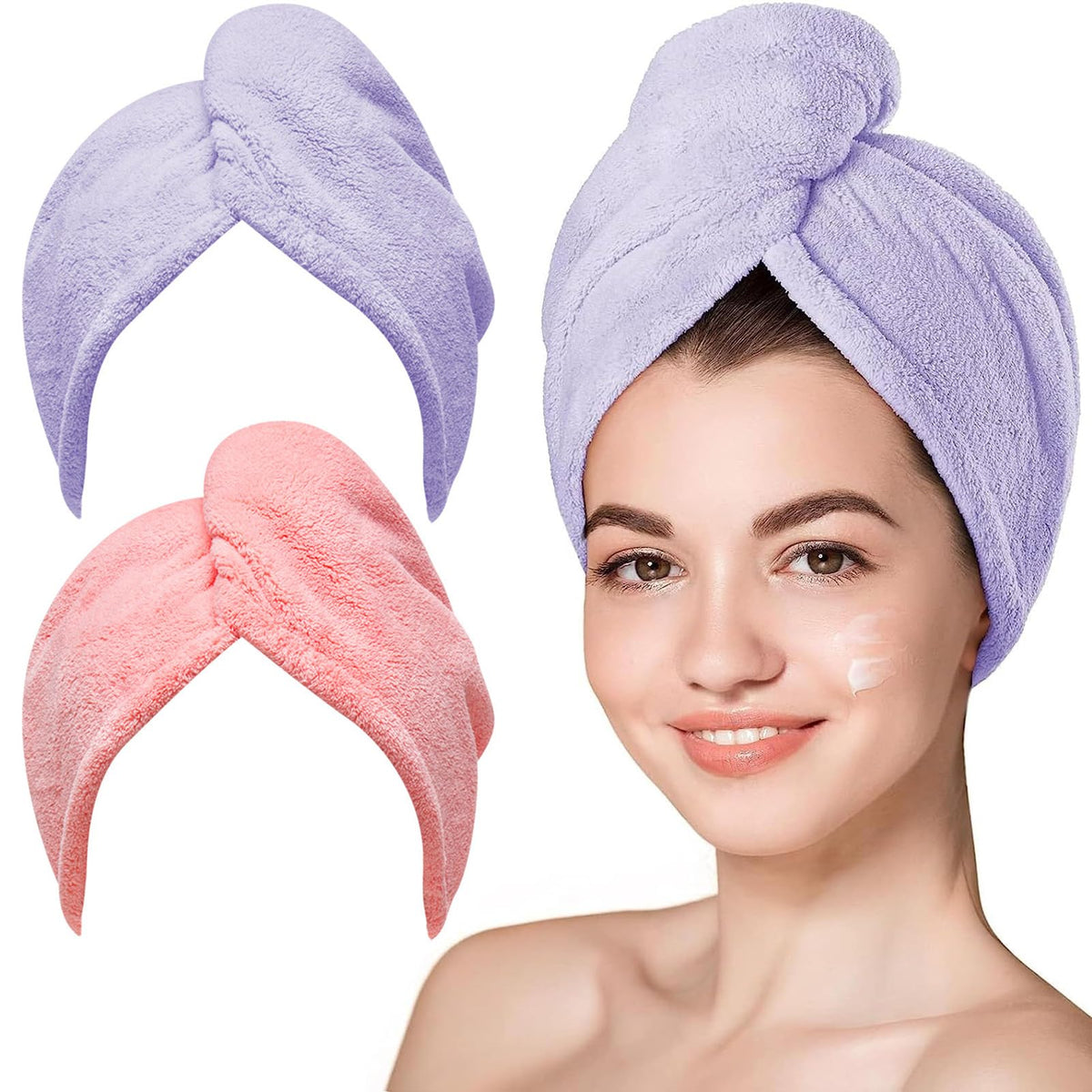 Hicober Microfiber Hair Towel Wrap purple pink front view