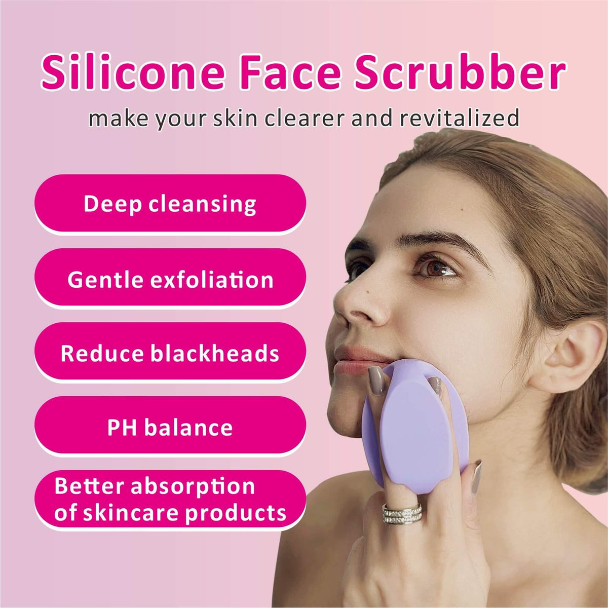 HIEERBUS Silicone Face Scrubber back view showing ergonomic handle