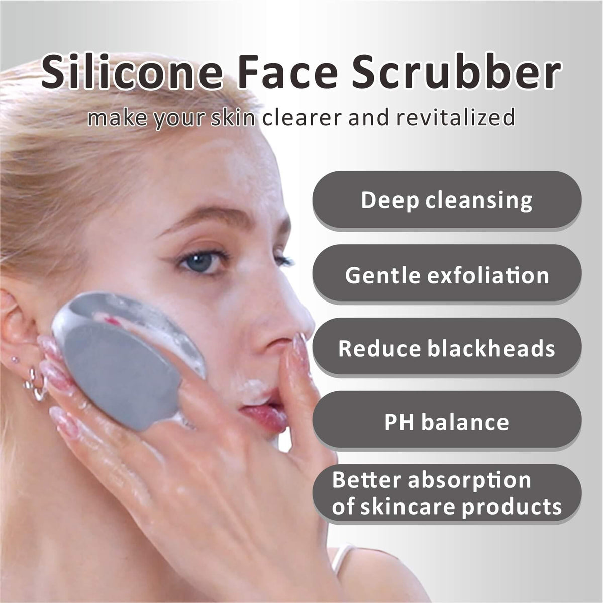 HIEERBUS Silicone Face Scrubber showing ergonomic handle
