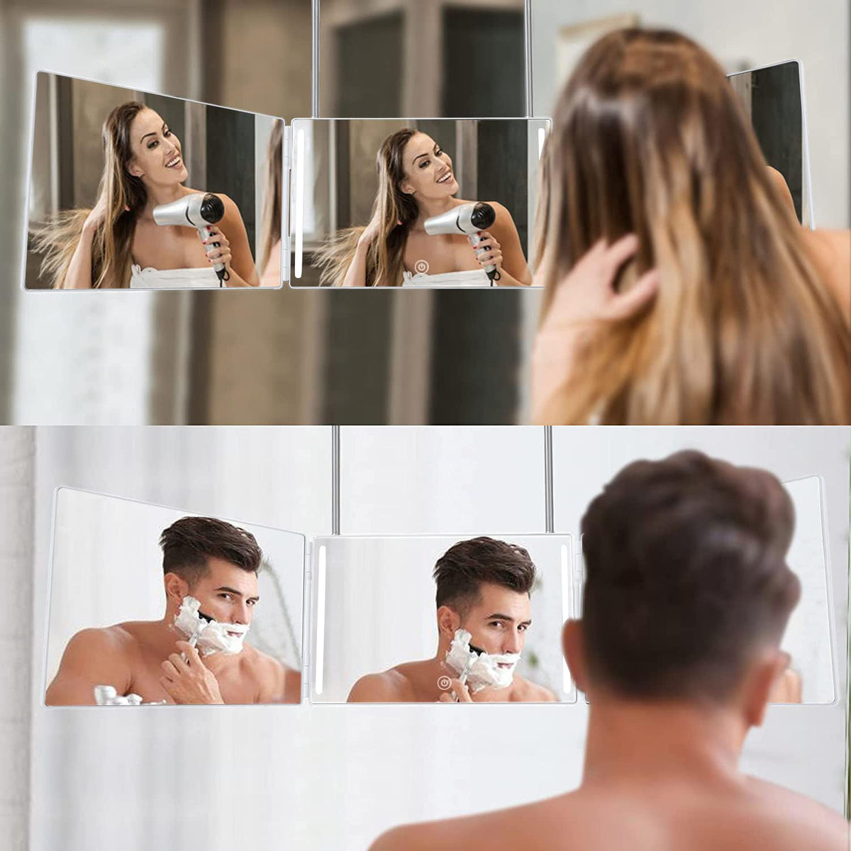 HIEEY 3 Way 360 Trifold Mirror showing 180° swivel rotation
