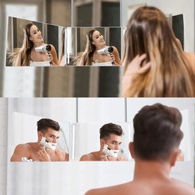 HIEEY 3 Way 360 Trifold Mirror showing 180° swivel rotation