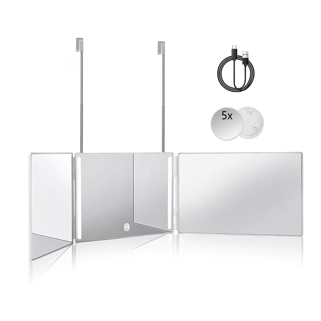 HIEEY 3 Way 360 Trifold Mirror with LED front view