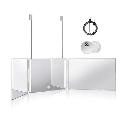 HIEEY 3 Way 360 Trifold Mirror with LED front view