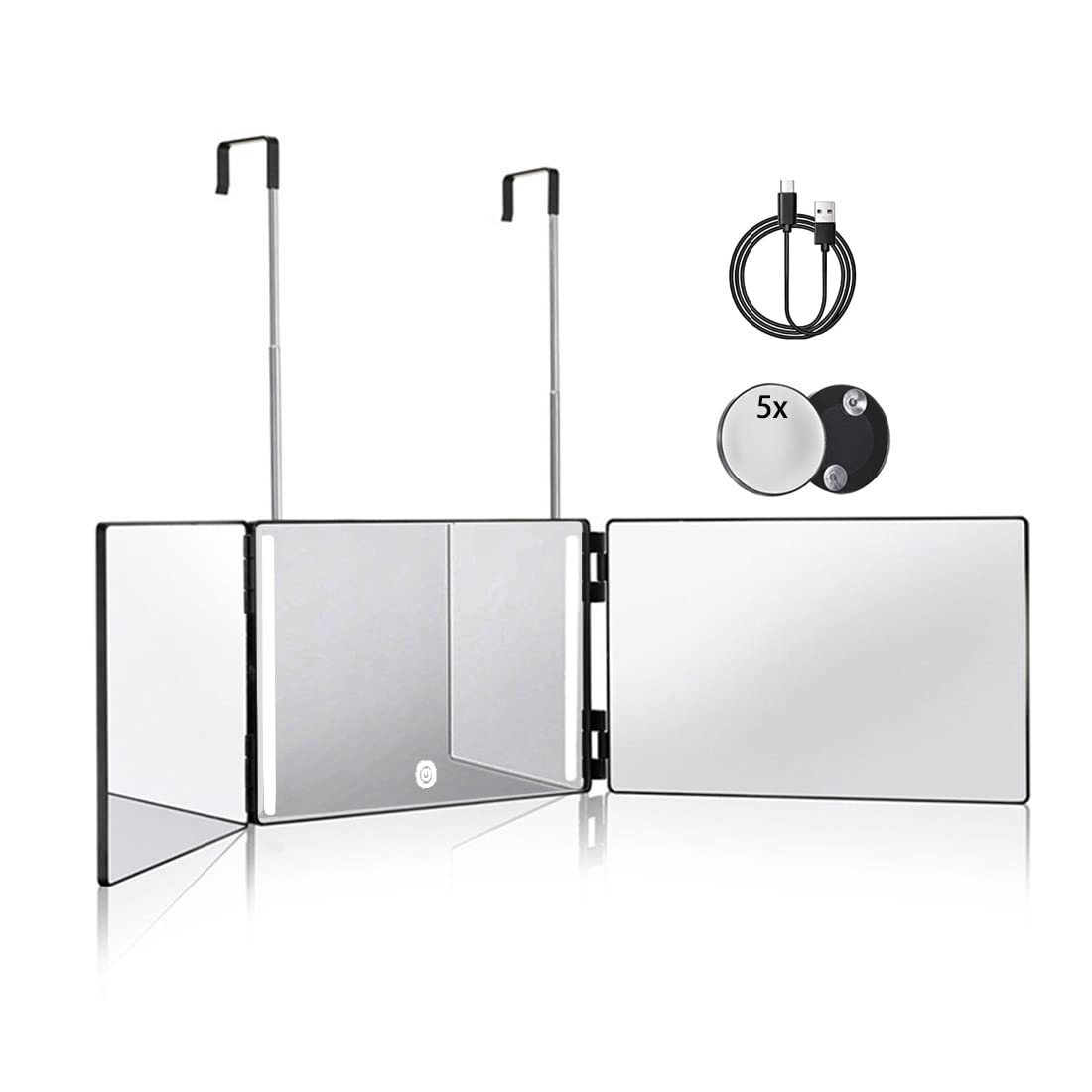 HIEEY 3 Way Mirror with LED lights front view