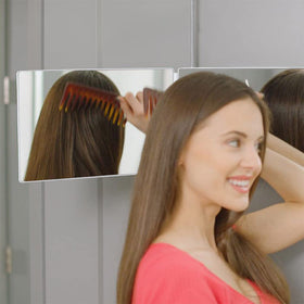 HIEEY 3 Way Mirror with LED lights in use