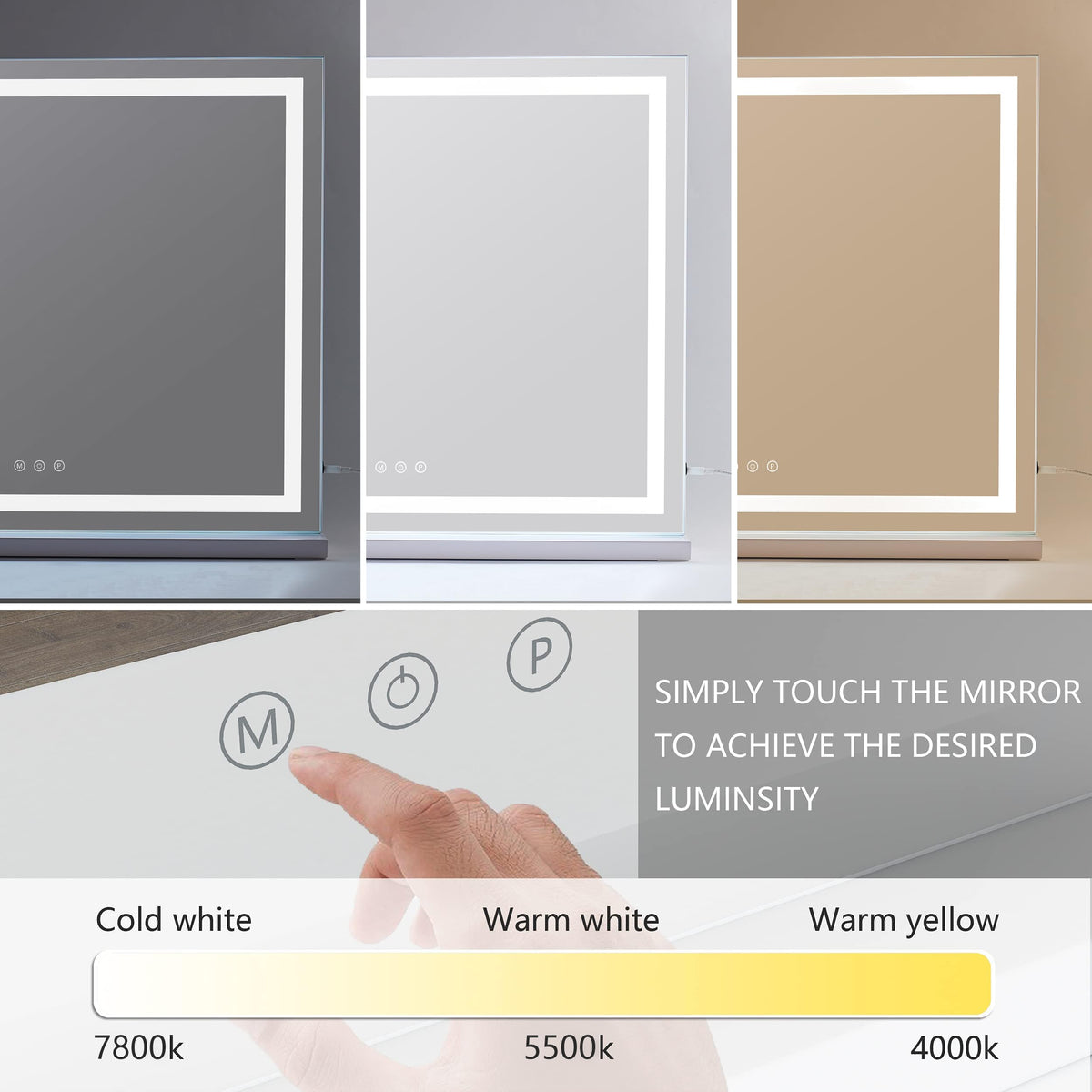 HIEEY Lighted Makeup Mirror side view showing three colour modes