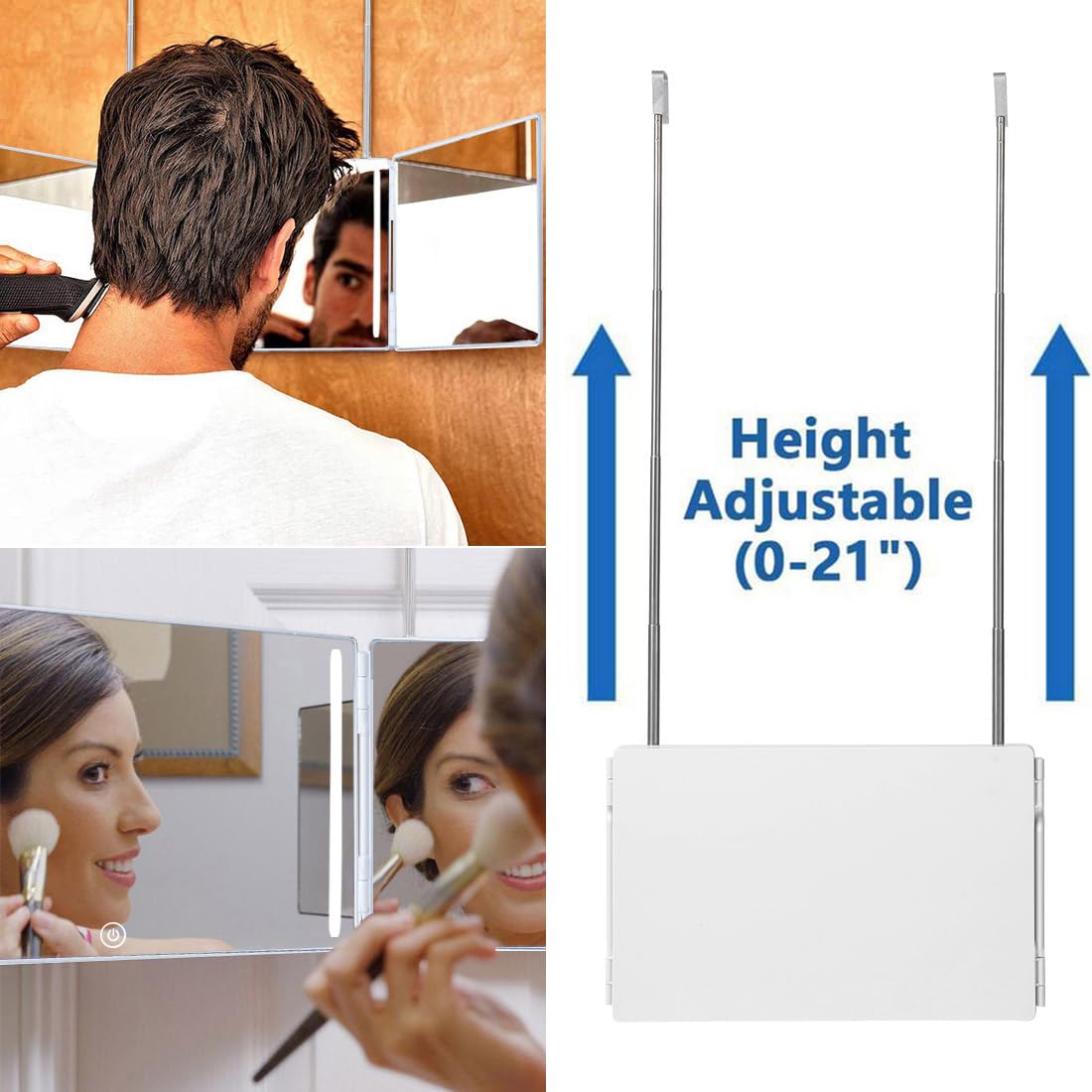 HIEEY portable 3 Way Trifold Mirror in travel bag